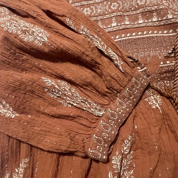 Daughters of India Mishka Mini Dress Chai Size Medium Boho Puff Sleeve Cotton - Picture 12 of 13